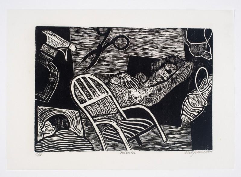 Obra em xilogravura, "F&aacute;bula", de Magliani, que integra a mostra em Pelotas