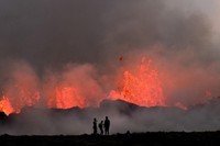 Erupção vulcânica perto de Litli Hrutur, a sudoeste de Reiquiavique,  na Islândia, em 10 de julho de 2023.