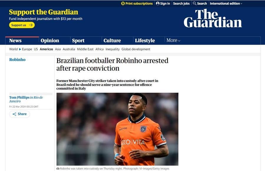 O ingl&ecirc;s The Guardian enfatizou a negativa do STF ao pedido de habeas corpus da defesa