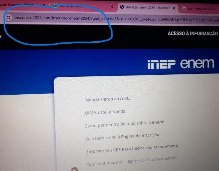 Site falso imita as funcionalidades do portal de inscri&ccedil;&atilde;o oficial, mas n&atilde;o usa o dom&iacute;nio ".gv.br"