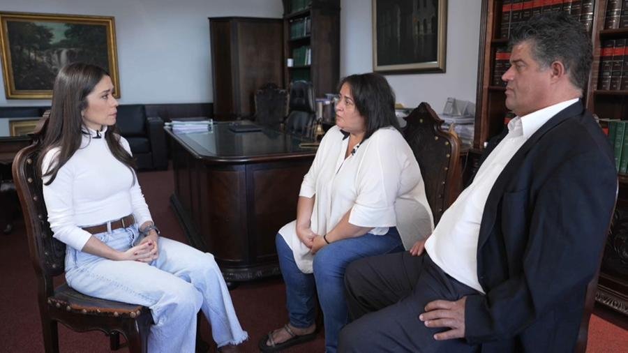 Patr&iacute;cia com Luciana e Ed Wilson em entrevista para o Domingo Espetacular