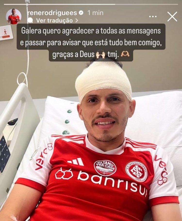 Ren&ecirc; teve a cabe&ccedil;a enfaixada ap&oacute;s choque de cabe&ccedil;a