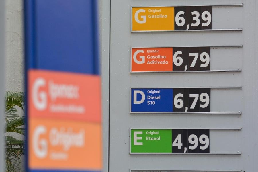 Varia&ccedil;&atilde;o do pre&ccedil;o da gasolina comum em postos de gasolina. Posto na Avenida Jo&atilde;o Pessoa esquina com a Avenida Ven&acirc;ncio Aires.