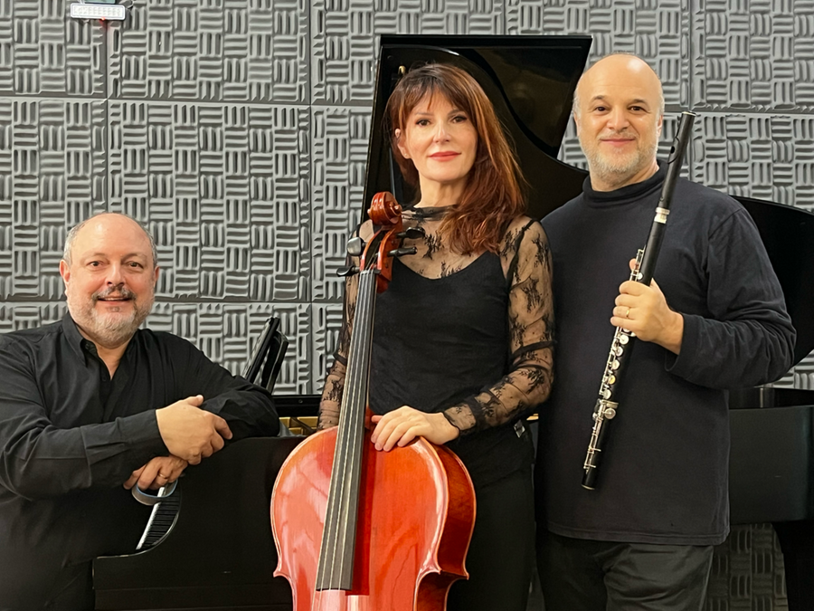 Andr&eacute; Loss (piano), Marjana Rutkowski (violoncelo) e Leonardo Winter (flauta) formam o Trio Flapicelli