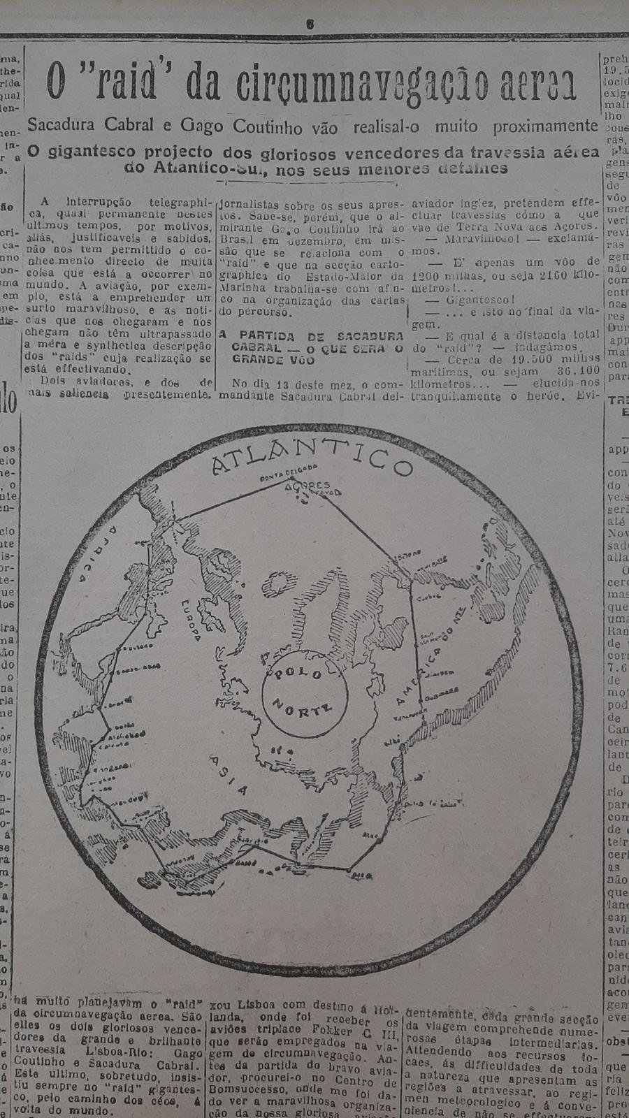 Um dos primeiros infogr&aacute;ficos das p&aacute;ginas do Correio do Povo ilustra uma grande travessia a&eacute;rea, um dos famosos "raids"