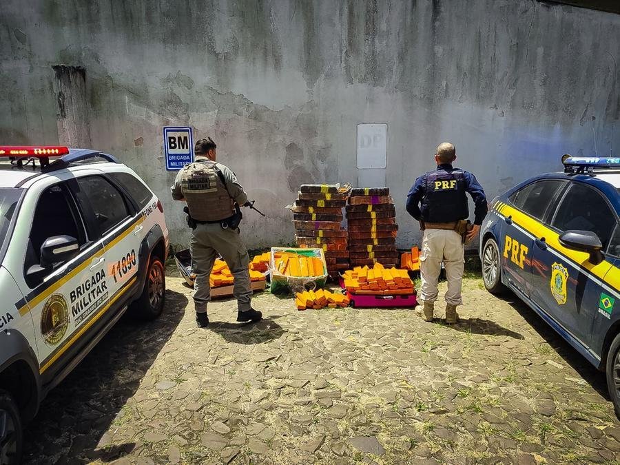 BM e PRF localizaram 552 kg de maconha em ve&iacute;culo que trafegava pela BR 101