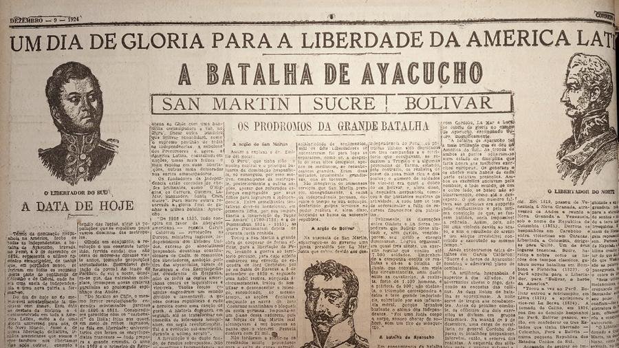 A Batalha de Ayacucho aconteceu no dia 9 de dezembro de 1824 no territ&oacute;rio do atual Peru. Foi o enfrentamento decisivo para a emancipa&ccedil;&atilde;o peruana do dom&iacute;nio espanhol e representou tamb&eacute;m o &uacute;ltimo grande confronto das guerras de independ&ecirc;ncia hispanoamericanas que se estendiam desde 1809. Por isso passou a simbolizar o processo como um todo e a celebra&ccedil;&atilde;o de seu centen&aacute;rio catalisou uma suposta identidade latino-americana