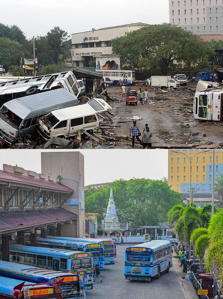 Terminal de &ocirc;nibus atingido pelo tsunami em 2004 no Sri Lanka
