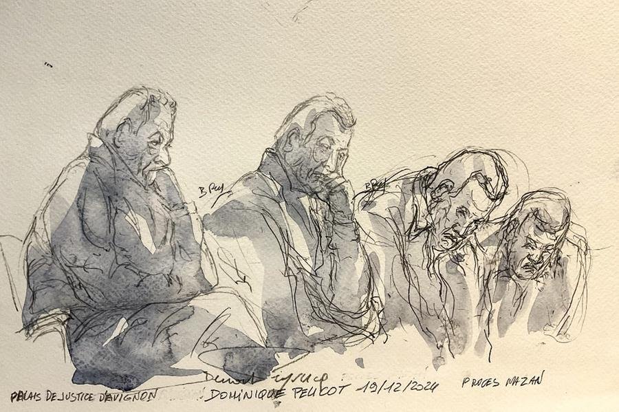 Desenho feito durante julgamento mostra rea&ccedil;&otilde;es de Dominique Pelicot