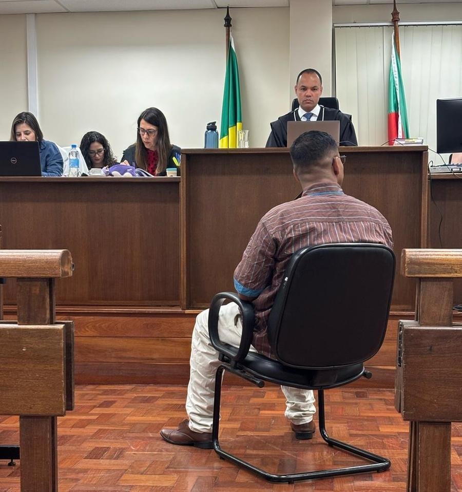 R&eacute;u foi ouvido em interrogat&oacute;rio durante o j&uacute;ri no Foro da Comarca de Sapucaia do Sul