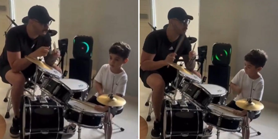 Aos 5 anos, o filho de Mar&iacute;lia Mendon&ccedil;a parece ter herdado o talento musical dos pais