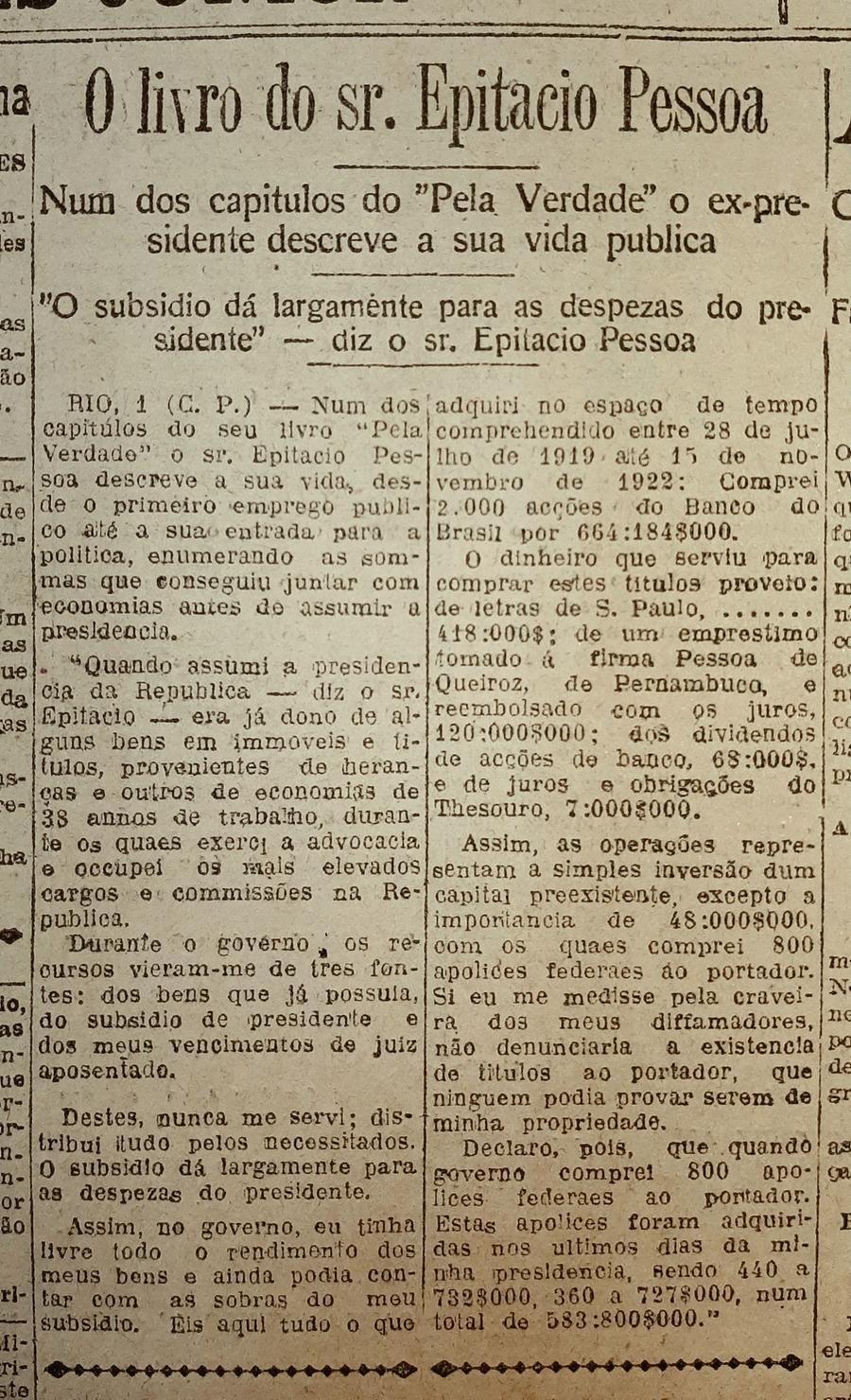 O paraibano foi deputado federal, ministro da Justi&ccedil;a do governo Campos Sales, ministro do STF e enfim senador, al&eacute;m de liderar a delega&ccedil;&atilde;o brasileira na Confer&ecirc;ncia de Paz de Versalhes ao fim da Primeira Guerra Mundial. Como presidente, enfrentou um movimento oper&aacute;rio atuante e uma crescente indisposi&ccedil;&atilde;o com o setor militar