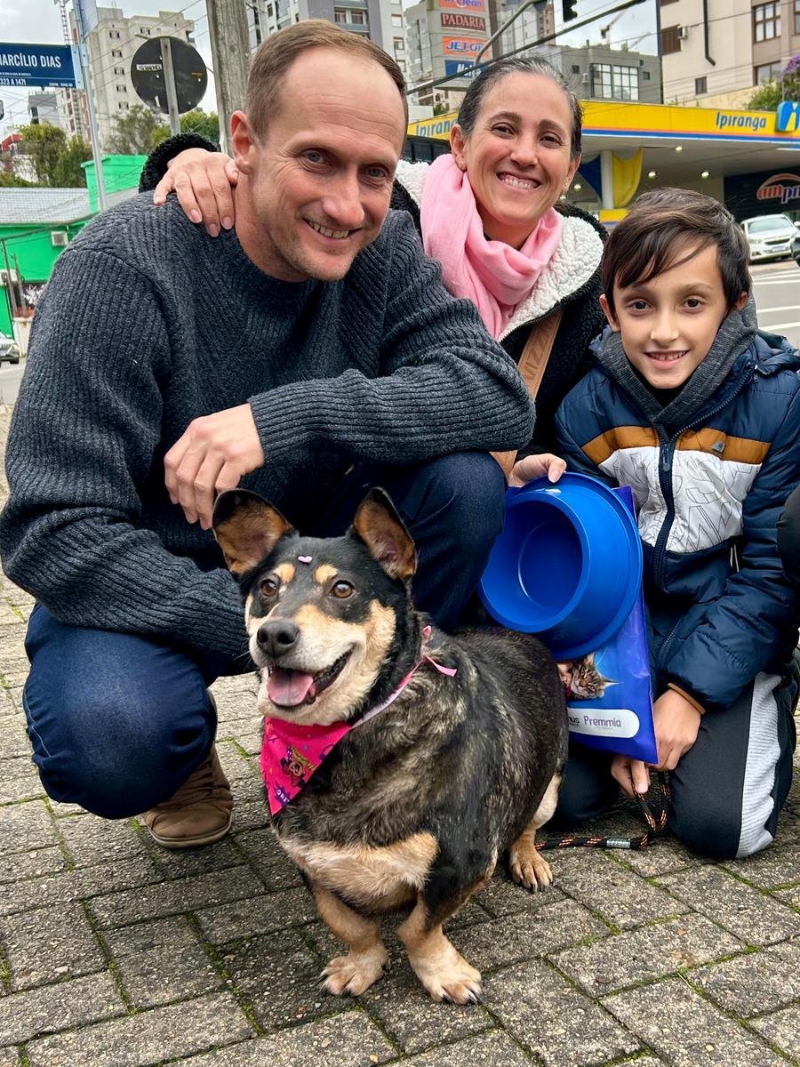 Em um caso de amor &agrave; primeira vista, a vira-lata Derci ganhou uma nova fam&iacute;lia