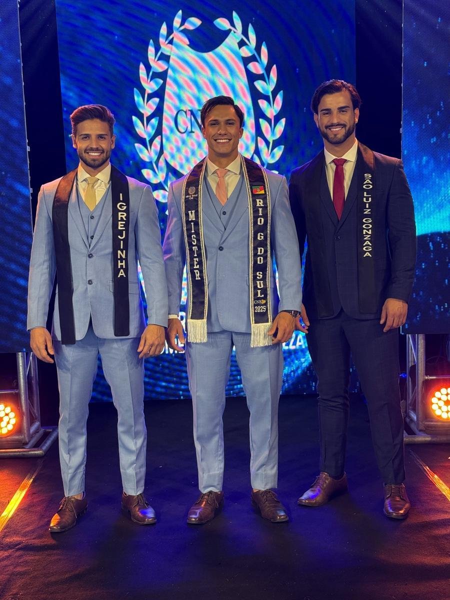 Jean Kaue, Ezekiel Dall'Bello e Felipe Primaz formam o Top 3 do Mister RS CNB 2025