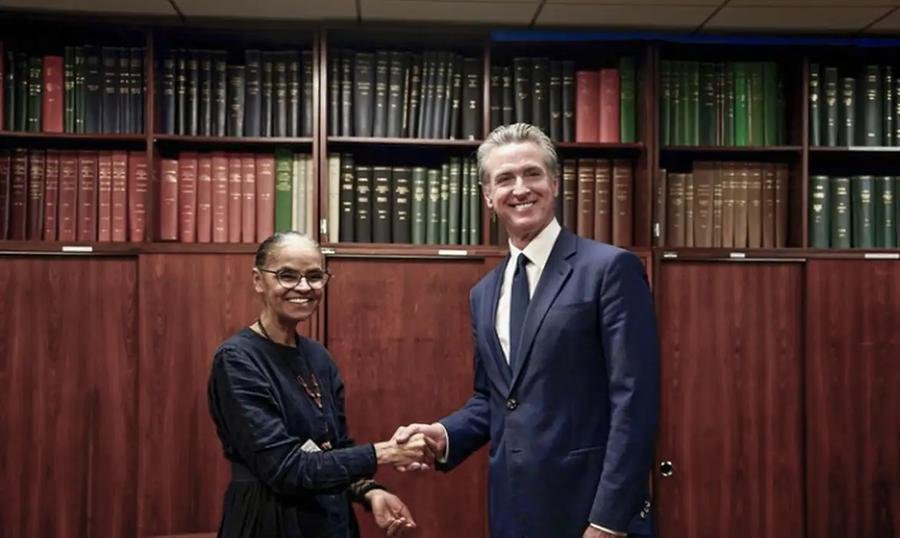 Marina Silva e o governador Gavin Newson firmaram parceria em Nova York