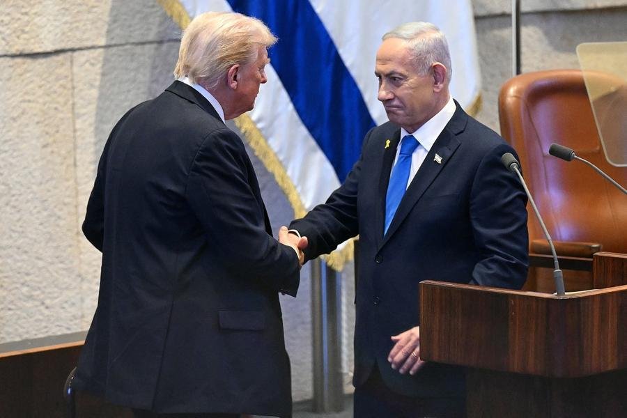 Trump e Netanyahu em encontro no Parlamento israelense