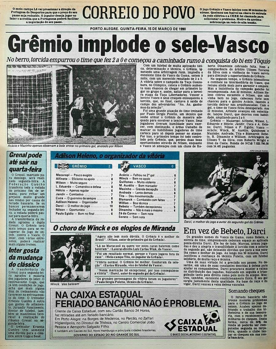No jogo da ida, vit&oacute;ria gremista por 2 a 0