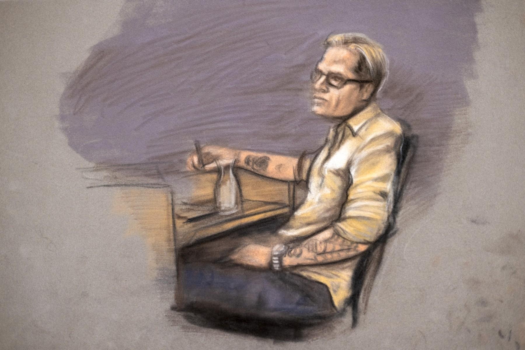 Desenho de Marius Borg durante o julgamento