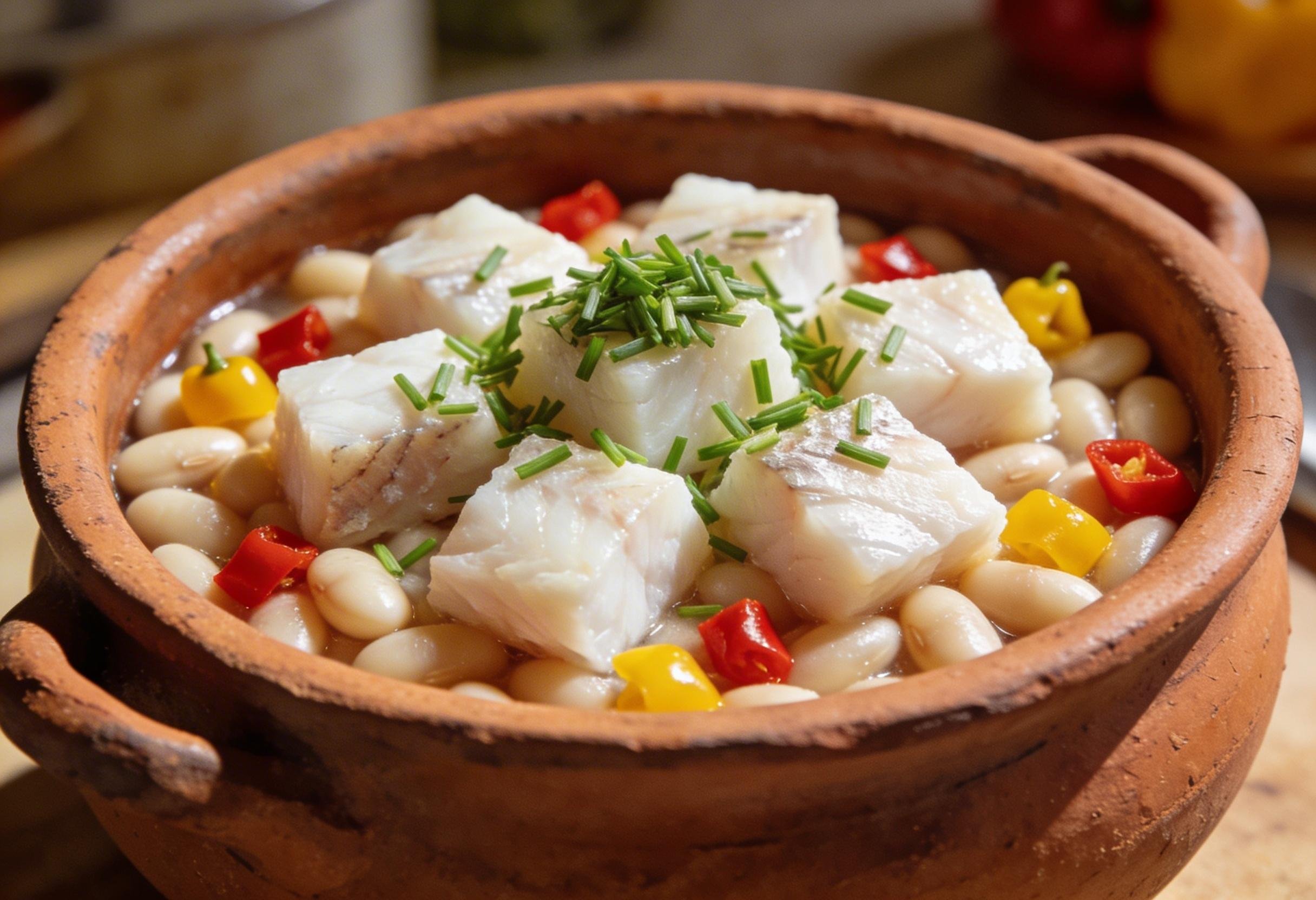 Receita em panela &uacute;nica combina feij&atilde;o branco, peixe e legumes e rende seis por&ccedil;&otilde;es.