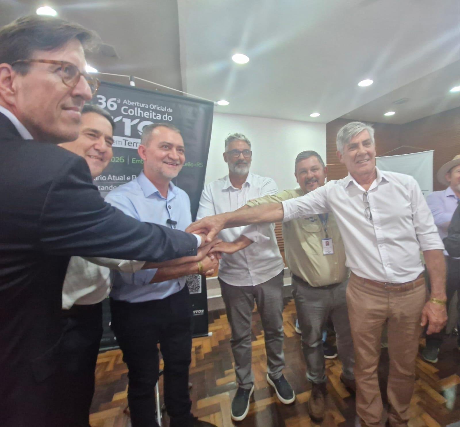 Edegar Pretto fez o an&uacute;ncio durante a 36&ordf; Abertura da Colheita do Arroz
