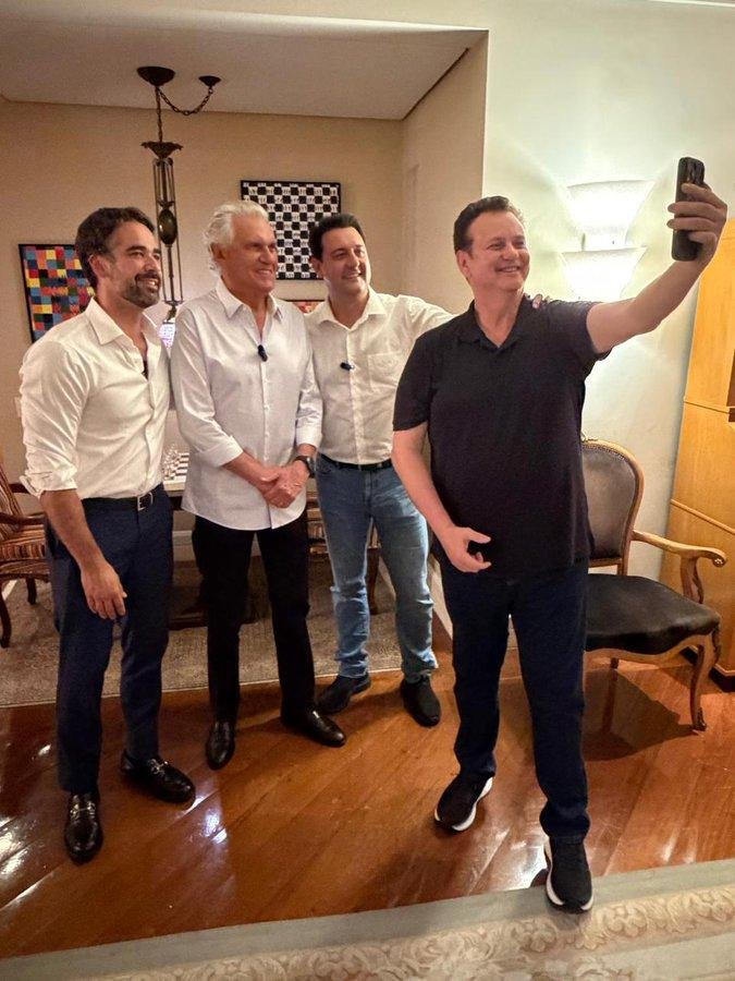 Kassab com Leite, Ratinho e Caiado no ato de filia&ccedil;&atilde;o do governador de Goi&aacute;s