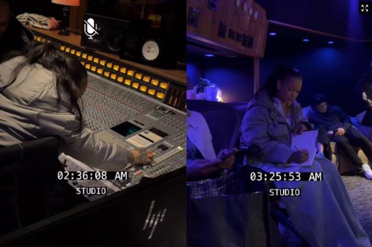 Cantora Rihanna apareceu em um est&uacute;dio preparando novo trabalho