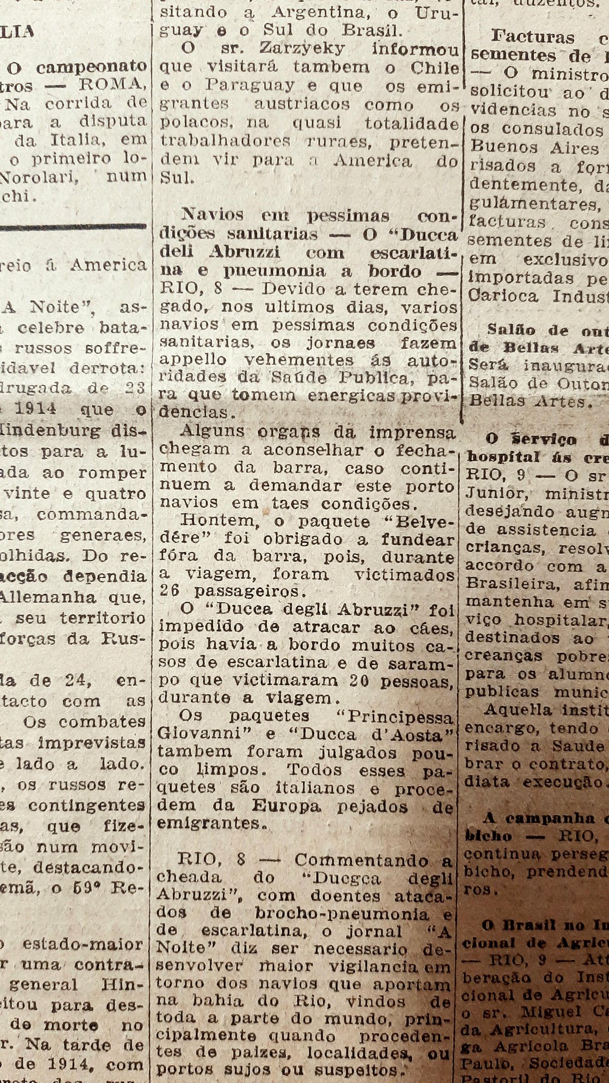 Levas de imigrantes, sobretudo italianos, chegavam ao porto da capital federal acometidas por doen&ccedil;as graves