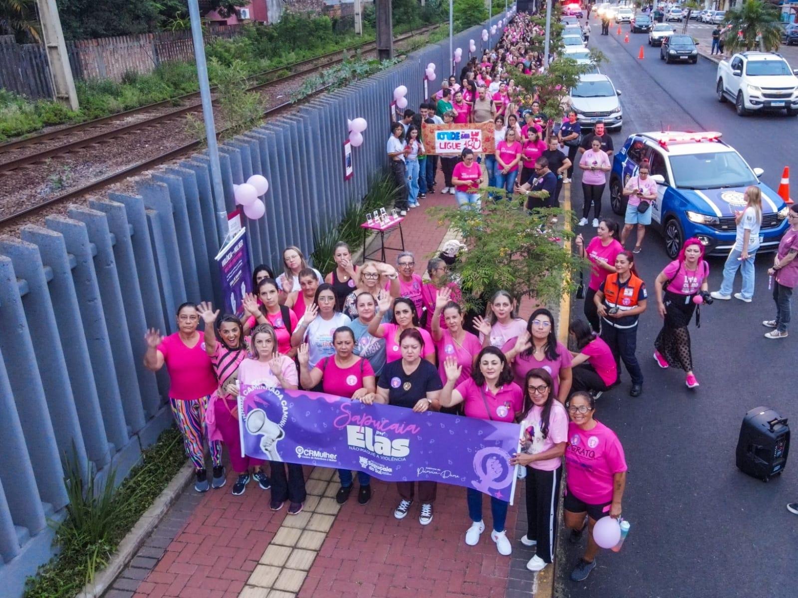 Manifesta&ccedil;&atilde;o em protesto contra o alto n&uacute;mero de feminic&iacute;dios no RS, realizada no m&ecirc;s de mar&ccedil;o, em Sapucaia do Sul