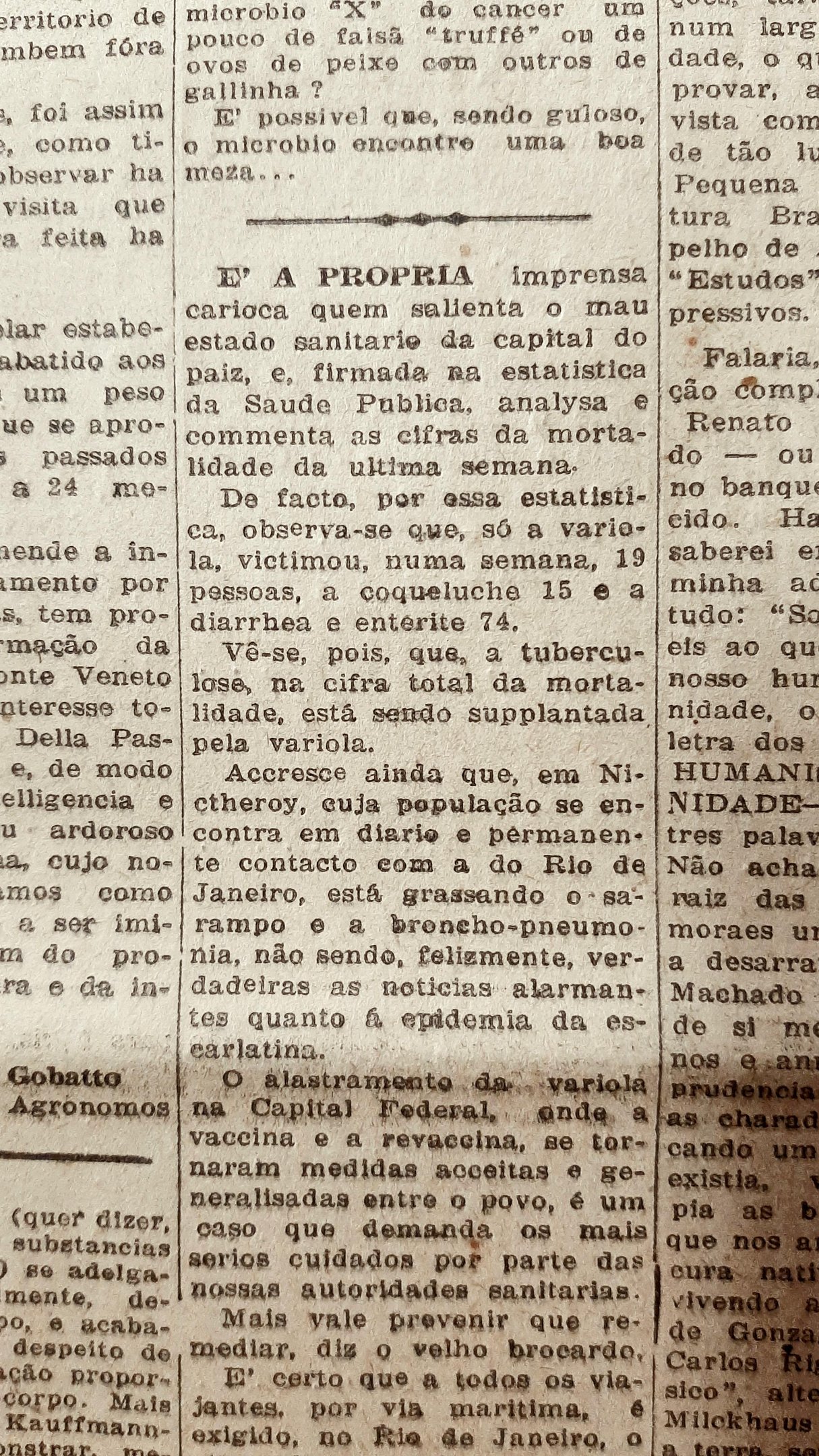 A imprensa carioca pedia mais controle &agrave;s condi&ccedil;&otilde;es de chegada de milhares de imigrantes
