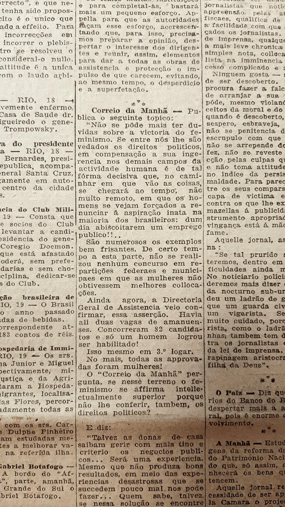 Di&aacute;rio carioca sugere uma maior participa&ccedil;&atilde;o das mulheres na vida pol&iacute;tica do pa&iacute;s