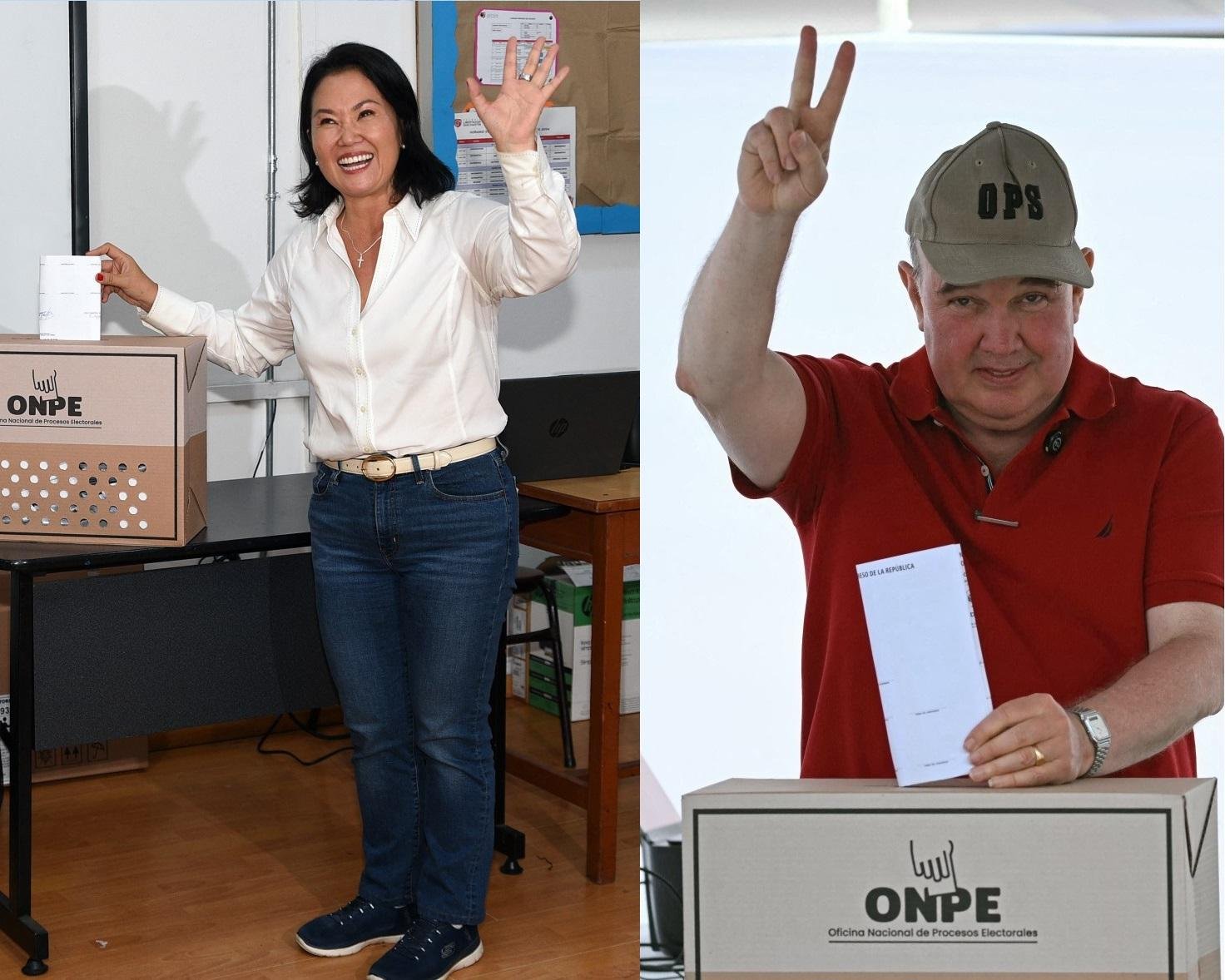 Keiko Fujimori e Rafael L&oacute;pez Aliaga na frente pelo segundo turno