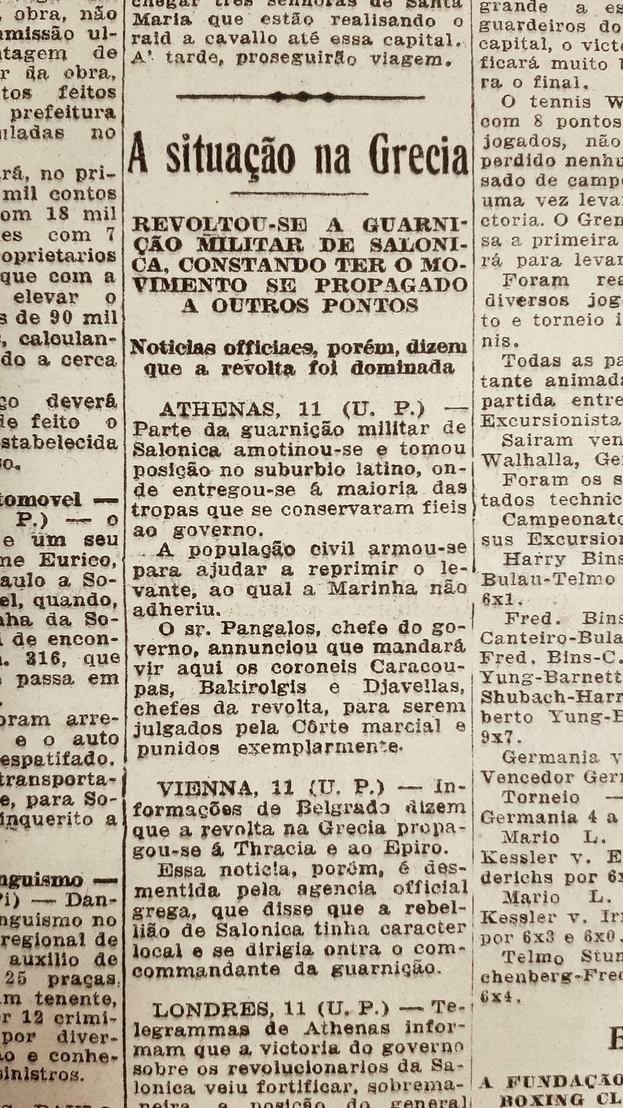 Na esteira da Guerra Greco-Turca (1919-1922), a Gr&eacute;cia entrou num severo per&iacute;odo de instabilidade pol&iacute;tica