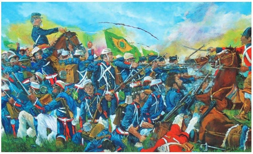 Obra "Sampaio em Tuiuti", pintada pelo coronel Estigarr&iacute;bia em 2010. Pintura de &oacute;leo sobre tela hoje localizada no 9&ordm; Batalh&atilde;o de Infantaria Motorizado (9&ordm; BI Mtz), o Regimento Tuiuti, em Pelotas