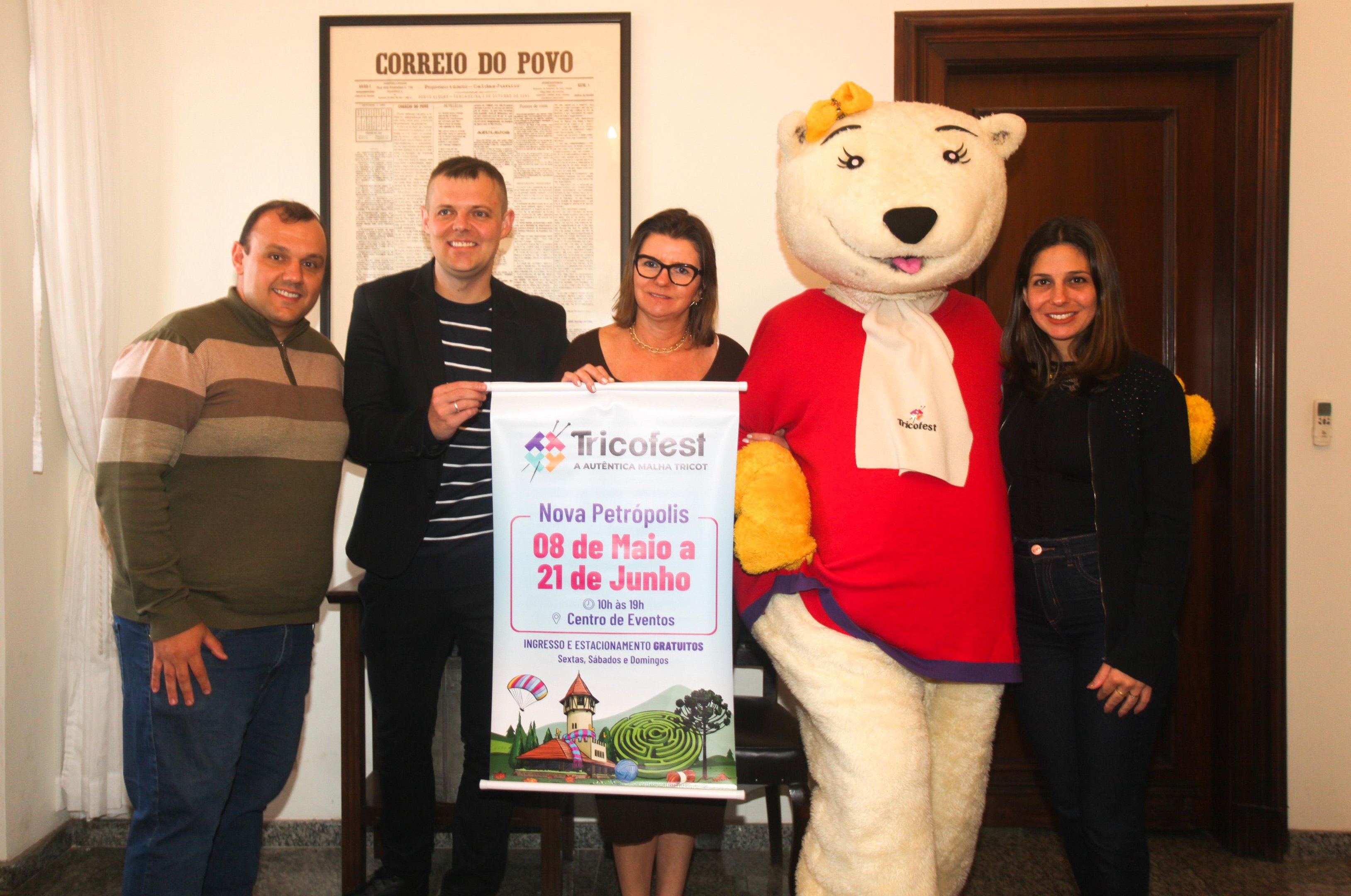 Visita da comitiva da Tricofest 2026 de Nova Petr&oacute;polis ao Correio do Povo