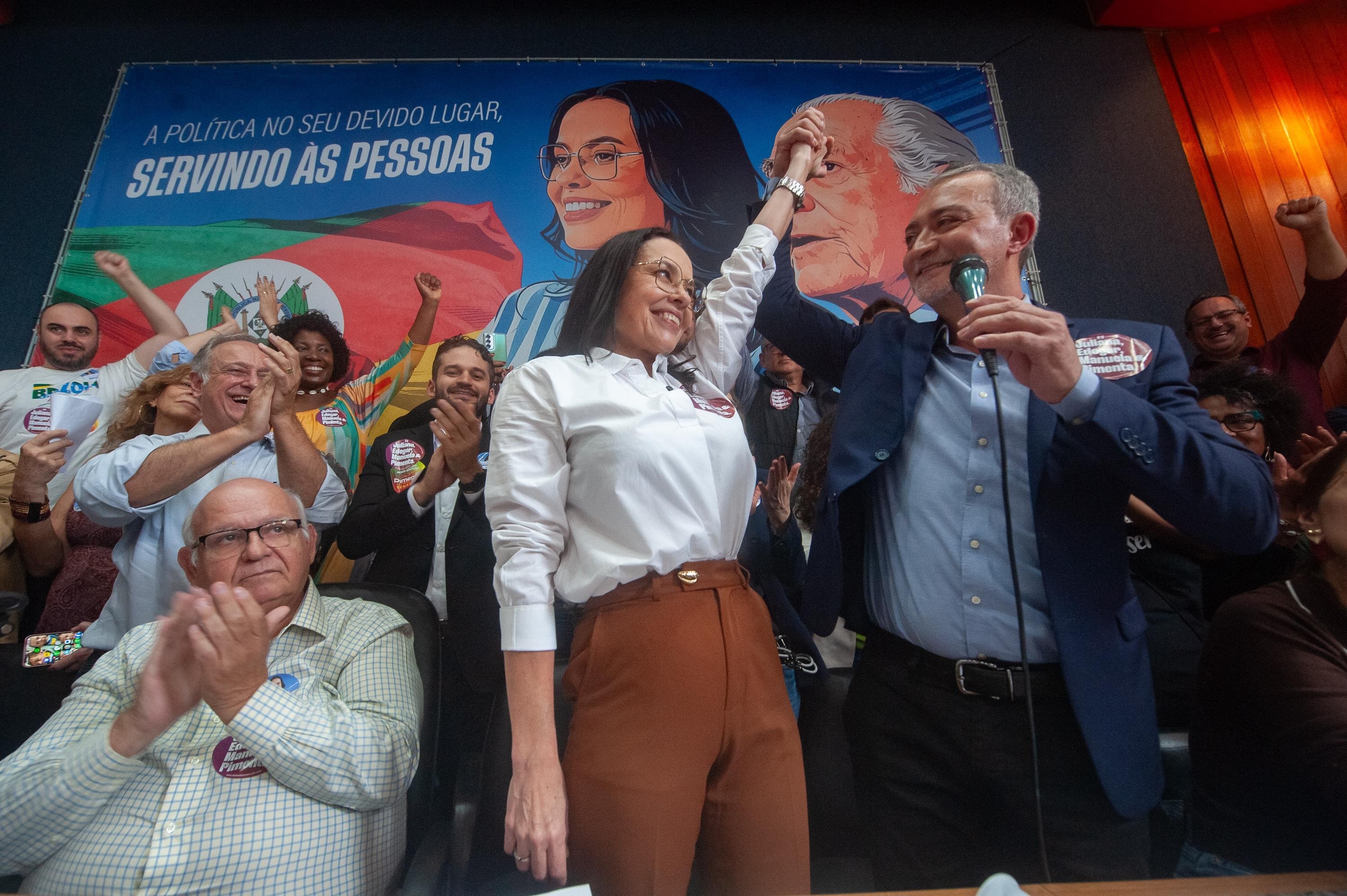 Juliana Brizola com seu pr&eacute;-candidato a vice, Edegar Pretto