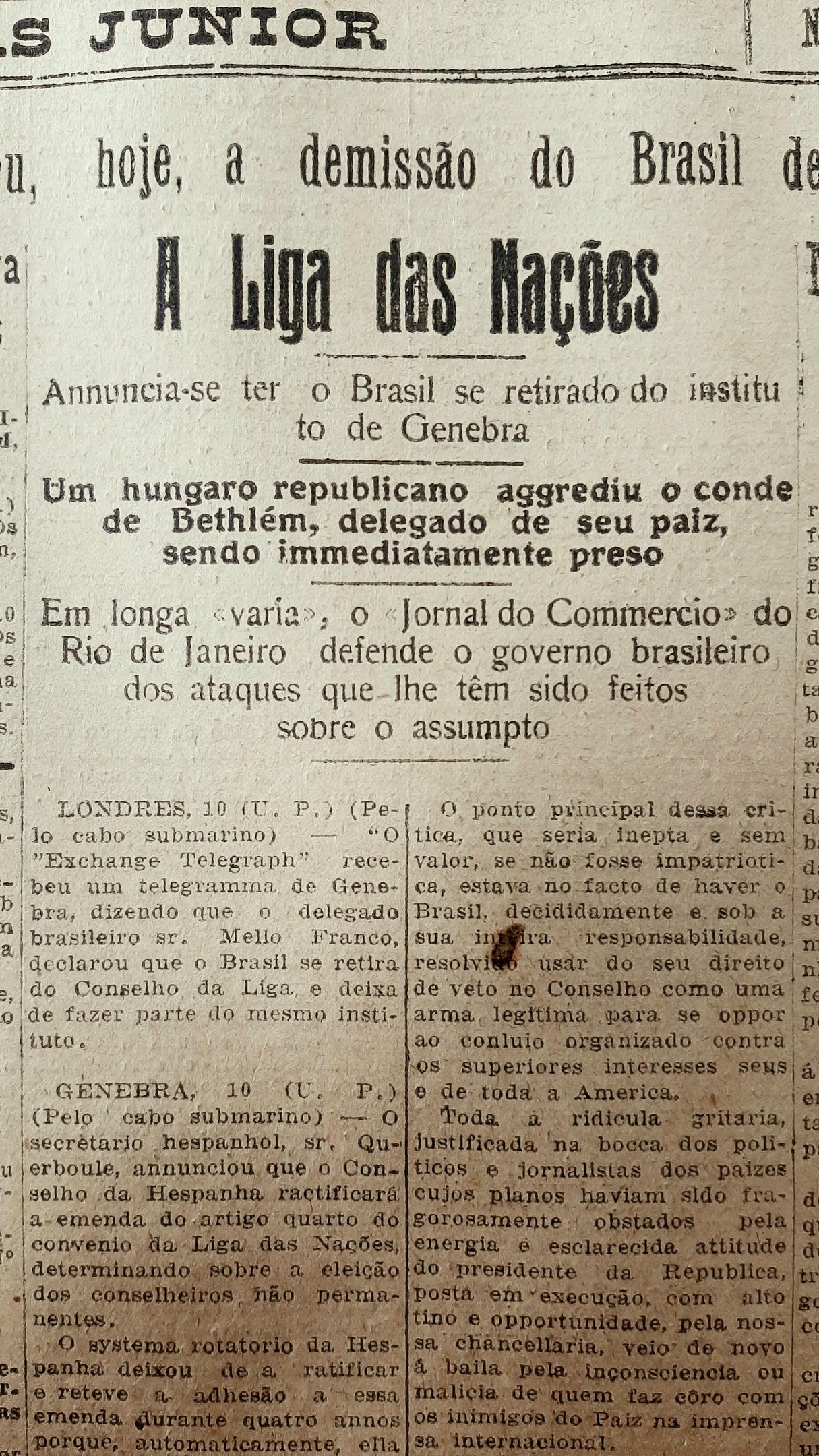 A inclus&atilde;o da Alemanha antes do Brasil no Conselho permanente da entidade foi a causa da ruptura