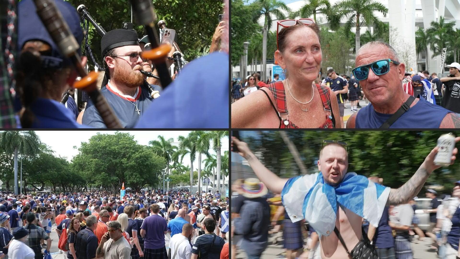 Centenas de torcedores escoceses caminharam pelas ruas de Miami