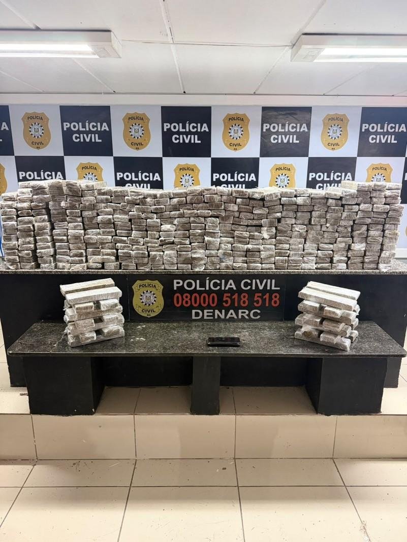Policiais do Denarc localizaram, na ca&ccedil;amba da caminhonete, 203 quilos de maconha