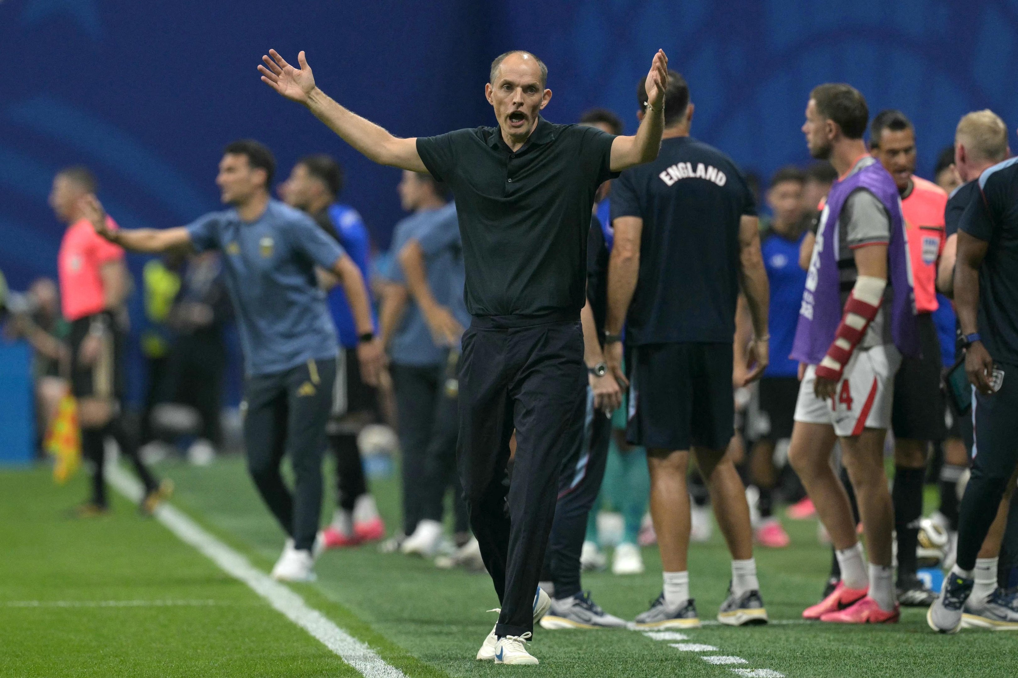 T&eacute;cnico alem&atilde;o da Inglaterra, Thomas Tuchel, durante a partida semifinal