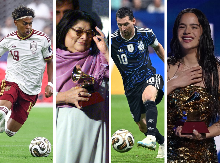 Mercedes Sosa e Messi representam a Argentina, enquanto Rosal&iacute;a e Lamine Yamal, a Espanha