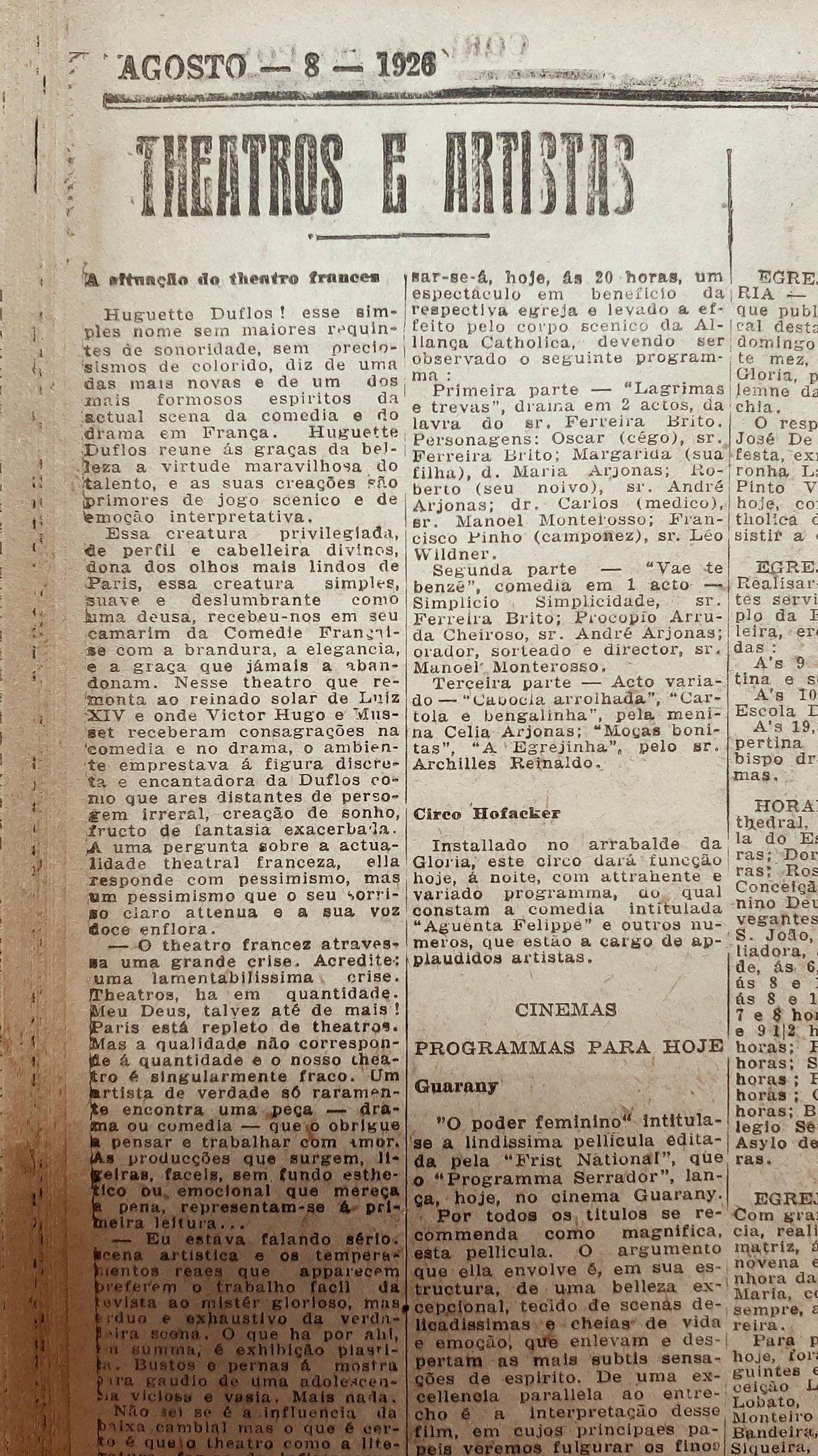 Duflos foi uma das mais respeitadas atrizes do in&iacute;cio do s&eacute;culo XX