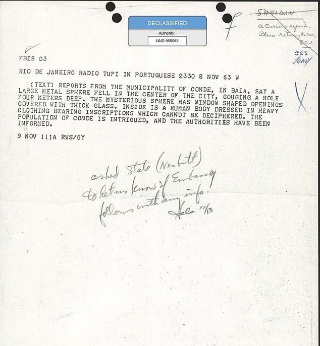 Documentos dos EUA revelam investiga&ccedil;&atilde;o sobre suposto OVNI no Brasil em 1963