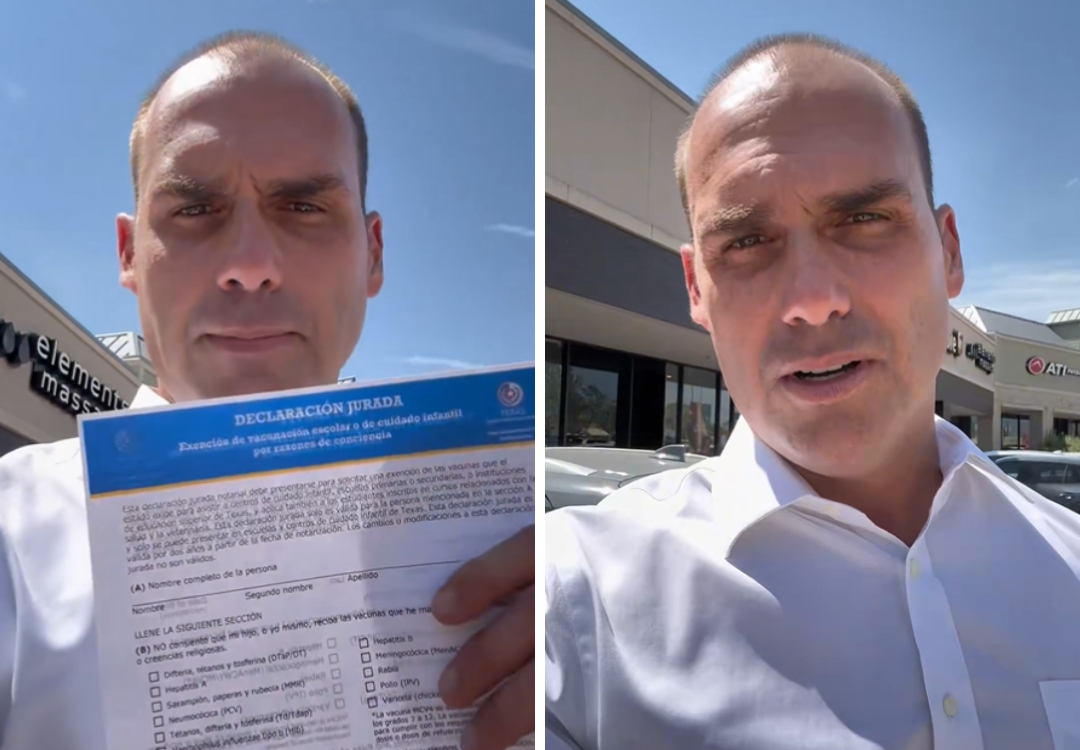 Eduardo Bolsonaro ataca vacina&ccedil;&atilde;o obrigat&oacute;ria prevista no ECA e quer 'modelo texano' no Brasil