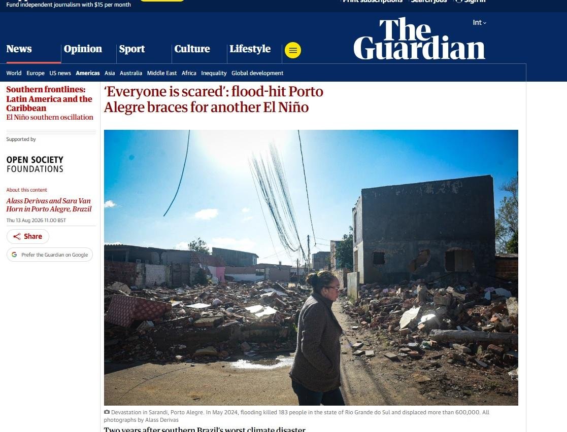 Novo El Ni&ntilde;o e medo pelo retorno da enchente coloca Porto Alegre na capa de jornal ingl&ecirc;s