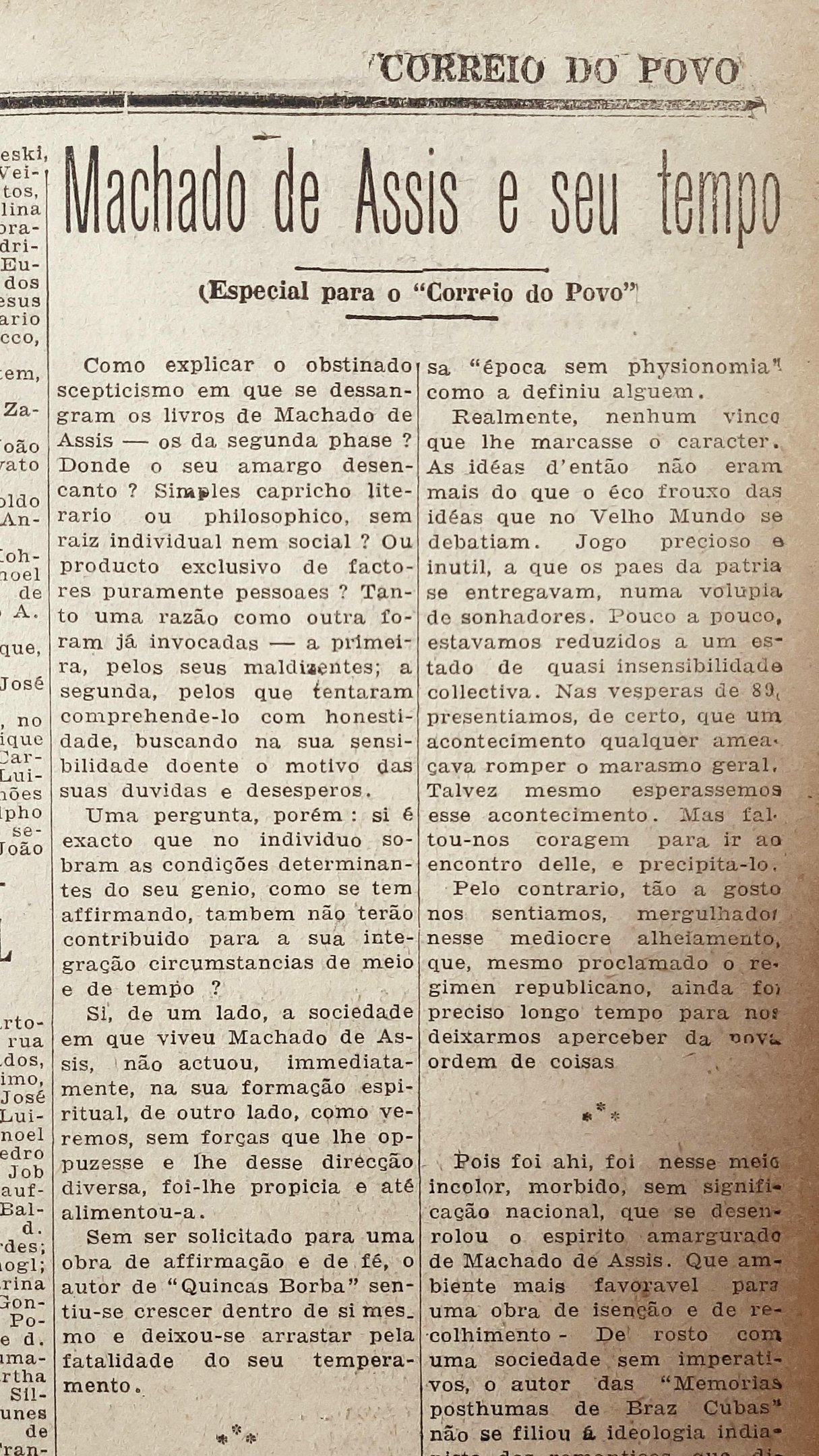 O intelectual Moyses Vellinho reflete sobre o alcance pol&iacute;tico e social da obra de Machado de Assis