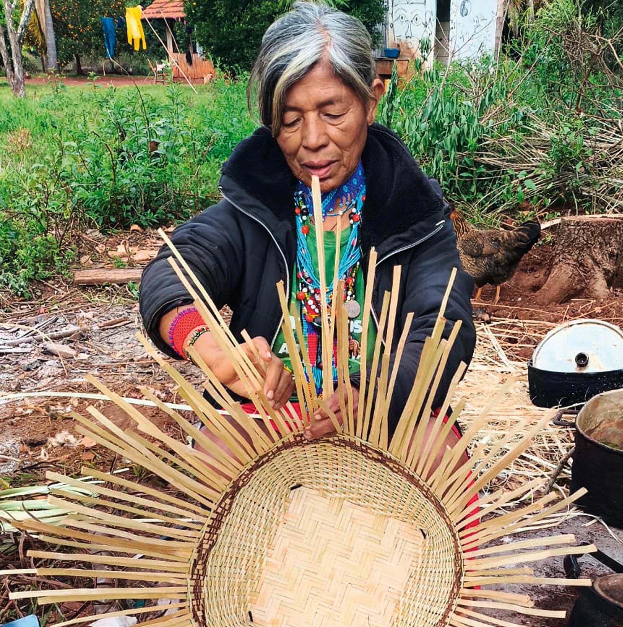 Exposi&ccedil;&atilde;o apresenta um conjunto de esculturas em madeira, cestarias e instrumentos musicais e de ca&ccedil;a que comp&otilde;em e expressam parte da vis&atilde;o de mundo Guarani
