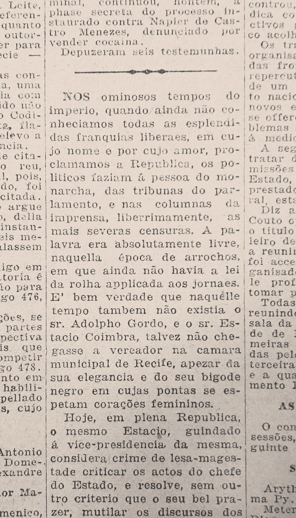 Coment&aacute;rios cr&iacute;ticos da imprensa e dos pol&iacute;ticos de oposi&ccedil;&atilde;o vinham sendo obstru&iacute;dos pelo vice-presidente e alguns senadores