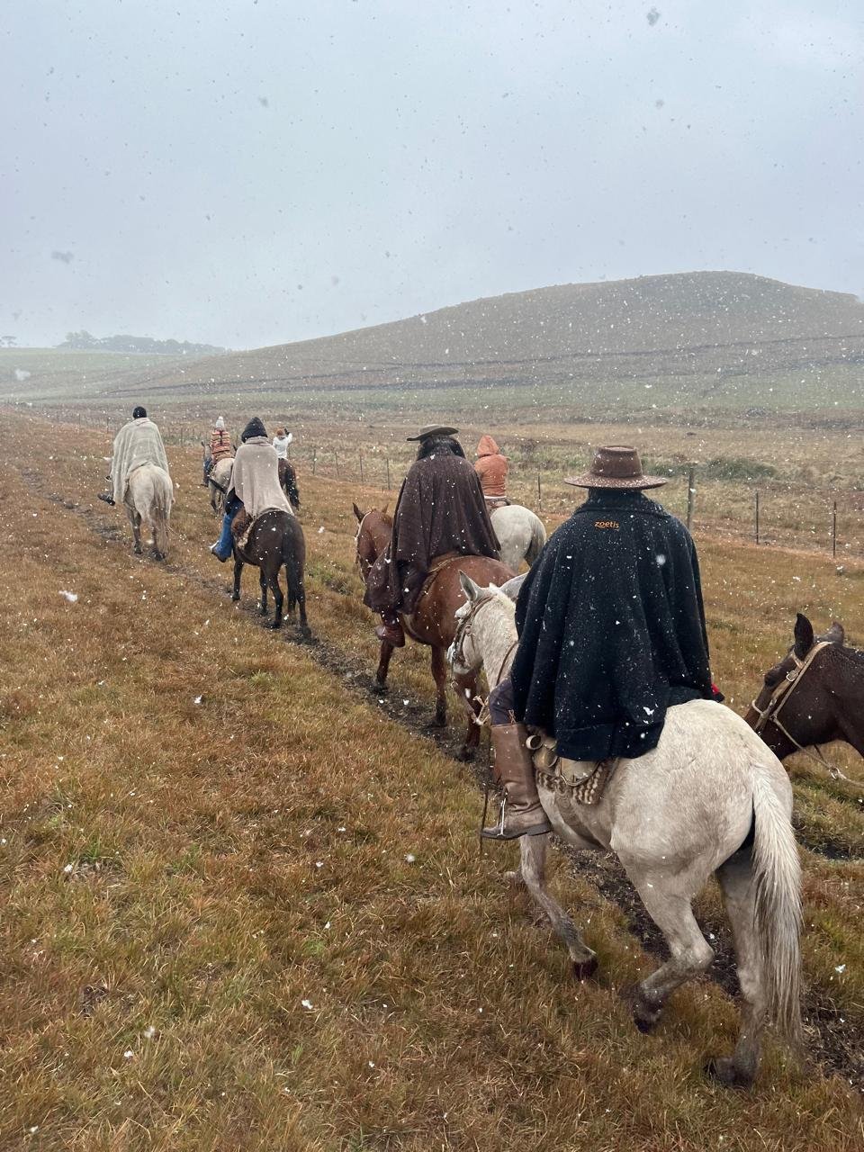 Fazendeiros levam turistas a cavalo at&eacute; o C&acirc;nion e o Pico do Monte Negro quando nevou em S&atilde;o Jos&eacute; dos Ausentes