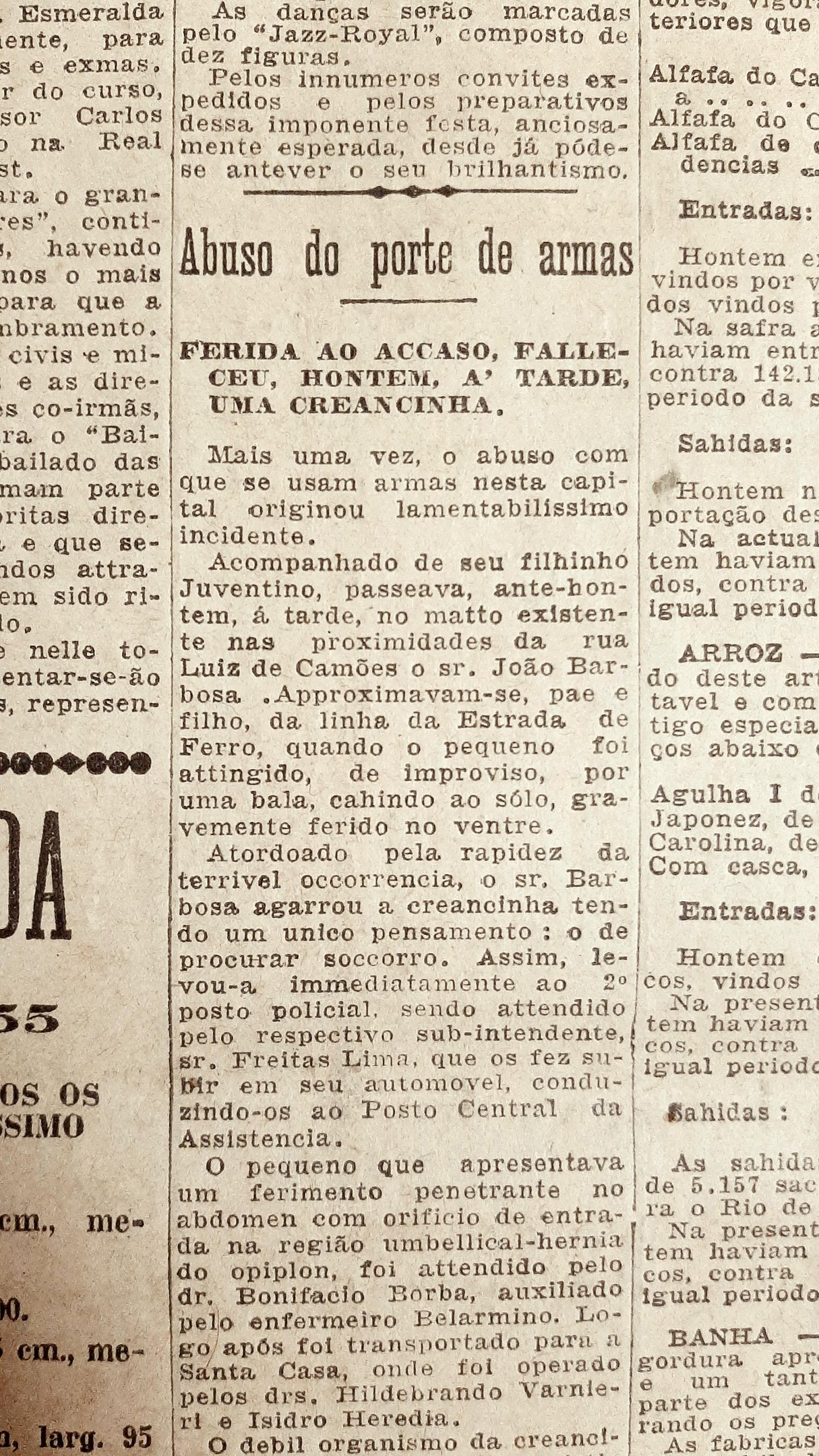 O autor do disparo n&atilde;o foi localizado; acreditou-se que o respons&aacute;vel seria um ca&ccedil;ador imprudente
