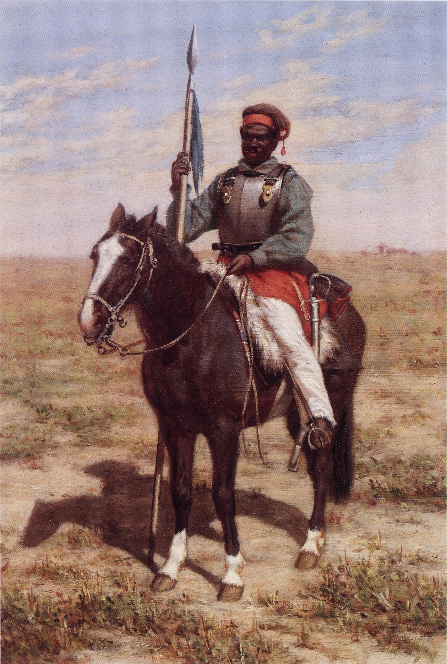 Retrato de um lanceiro negro em a&ccedil;&atilde;o durante a Revolu&ccedil;&atilde;o Farroupilha. Obra de Juan Manuel Blanes do s&eacute;culo XIX